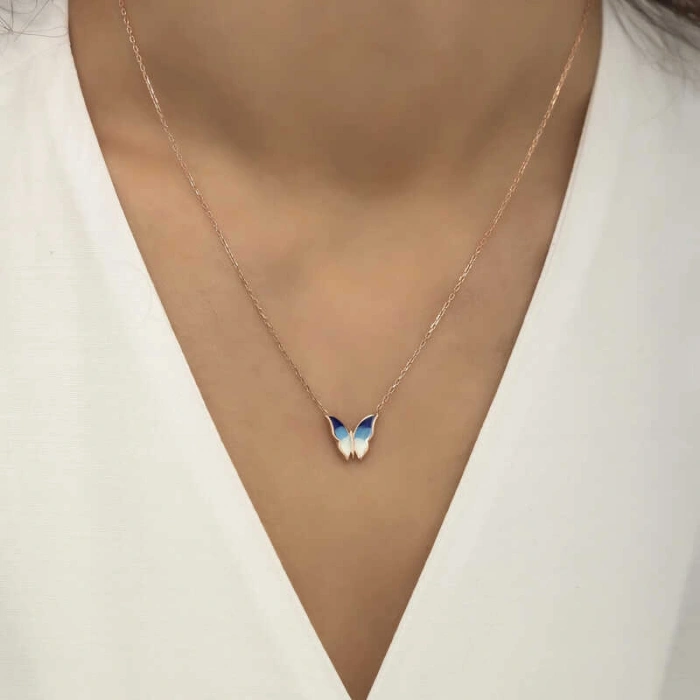 Kadın Gümüş Rose Minimal Kelebek Bayan Kolye