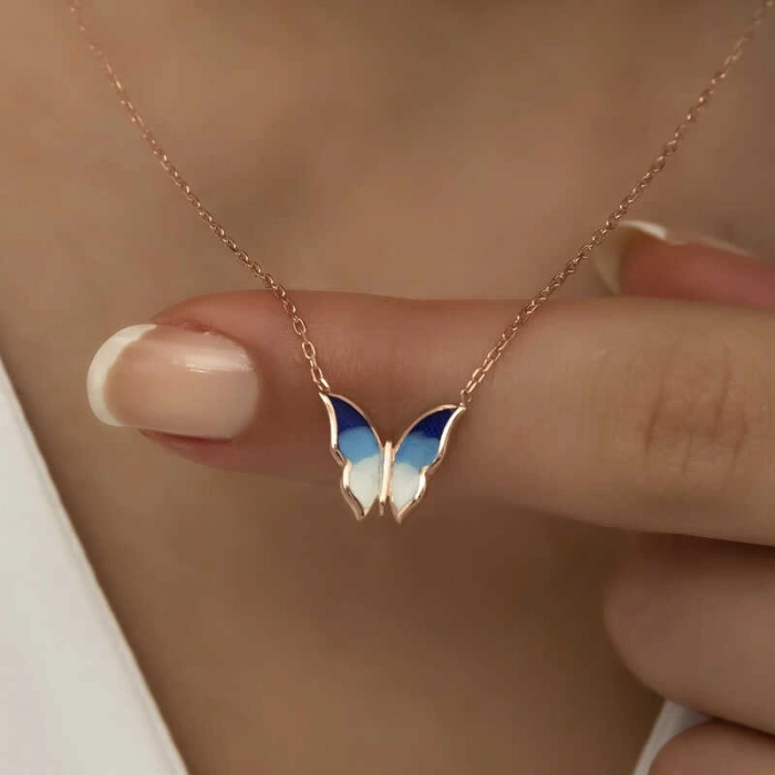 Kadın Gümüş Rose Minimal Kelebek Bayan Kolye