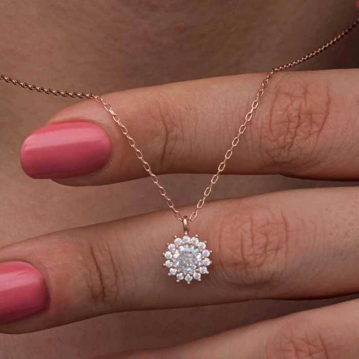 Kadın Gümüş Rose Minimal Yuvarlak Anturaj Kadın Kolye