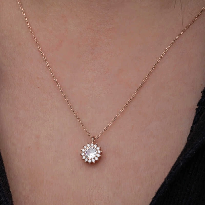 Kadın Gümüş Rose Minimal Yuvarlak Anturaj Kadın Kolye