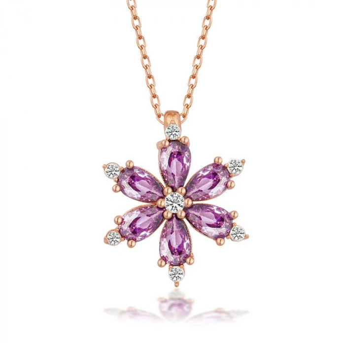 Kadın Gümüş Rose Mor Lotus Çiçeği Kadın Kolye