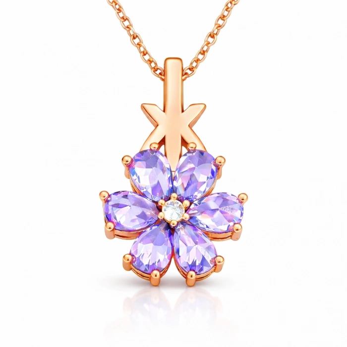Kadın Gümüş Rose Mor Sevgi Çiçeği Kadın Kolye
