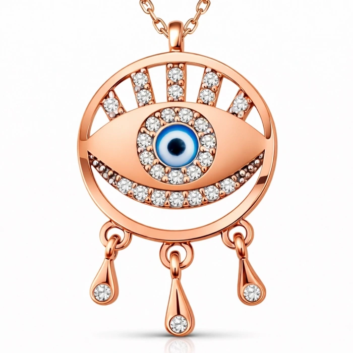 Kadın Gümüş Rose Nazarlı Göz Kadın Kolye