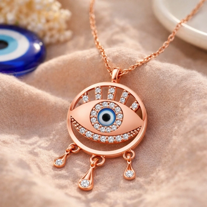 Kadın Gümüş Rose Nazarlı Göz Kadın Kolye