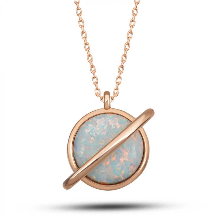 Kadın Gümüş Rose Opal Taşlı Gezegen Kadın Kolye
