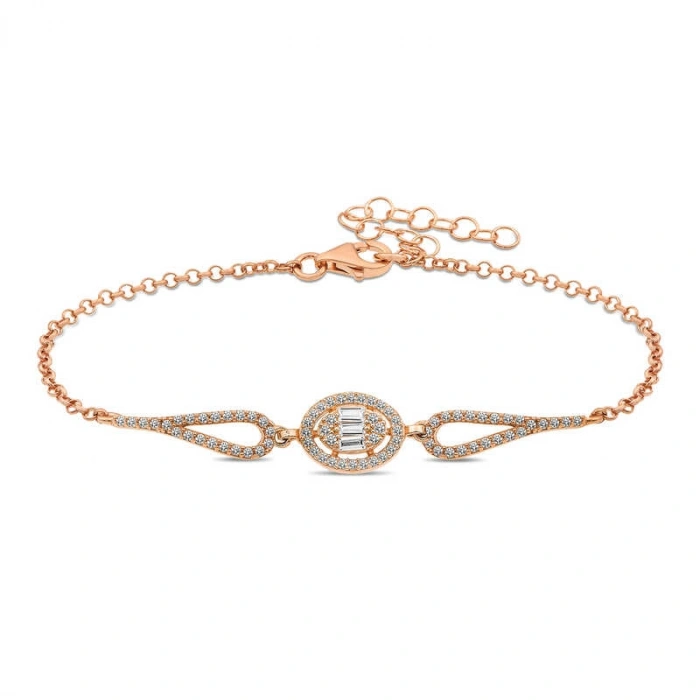 Kadın Gümüş Rose Oval Baget Bileklik