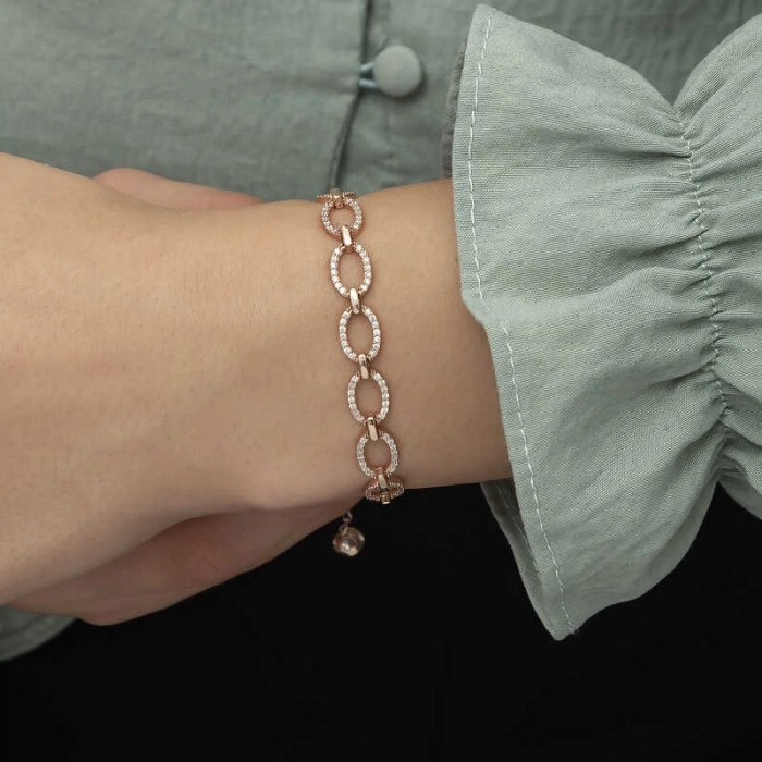 Kadın Gümüş Rose Oval Taşlı Bayan Bileklik