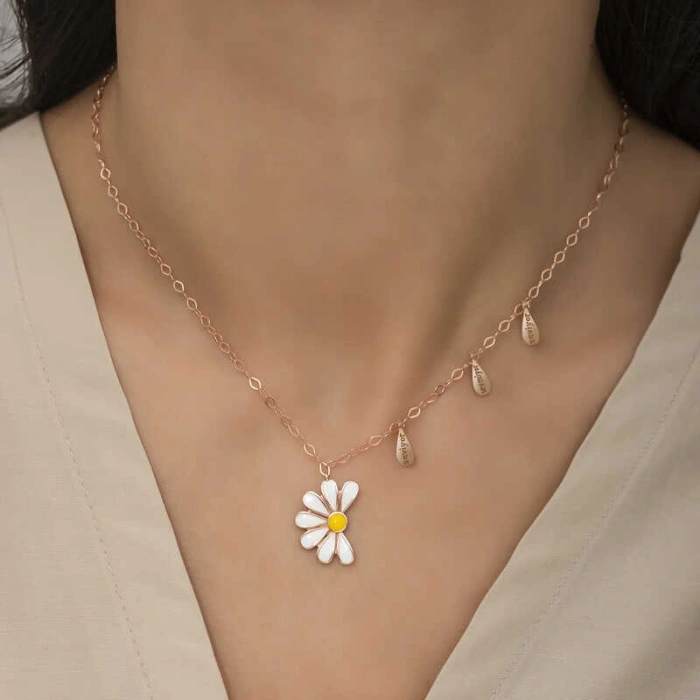 Kadın Gümüş Rose Papatya Seviyor Sevmiyor Bayan Kolye