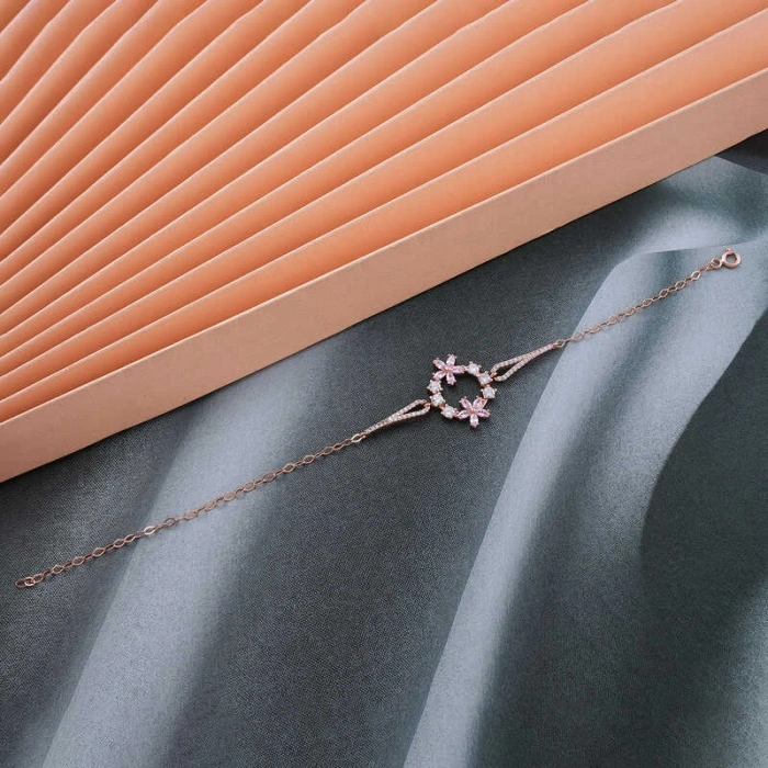 Kadın Gümüş Rose Pembe Çiçek Kadın Bileklik