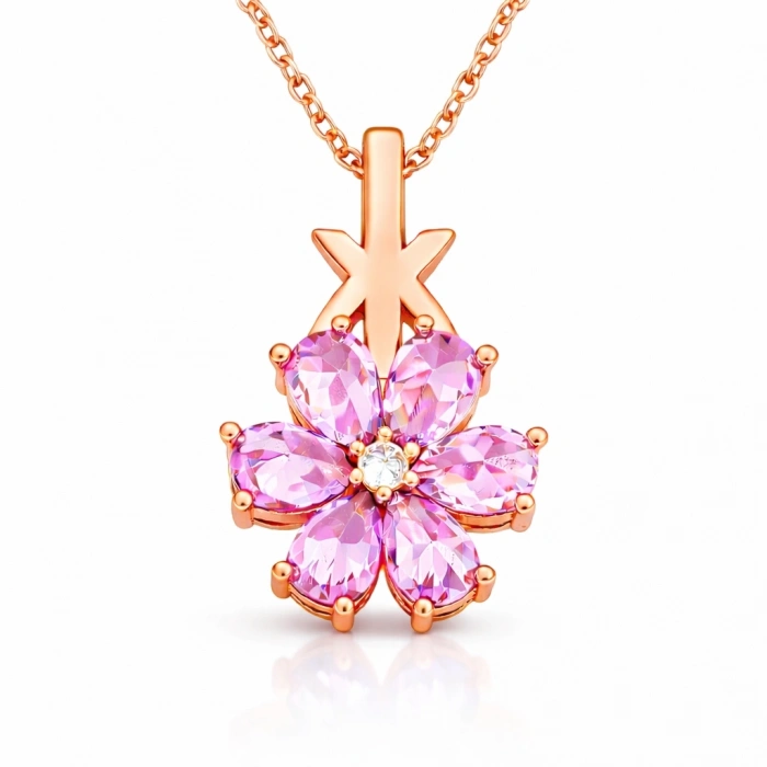 Kadın Gümüş Rose Pembe Sevgi Çiçeği Kadın Kolye