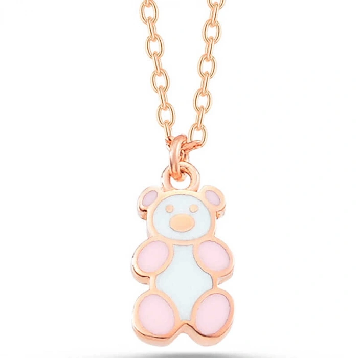 Kadın Gümüş Rose Renkli Ayıcık Kadın Kolye