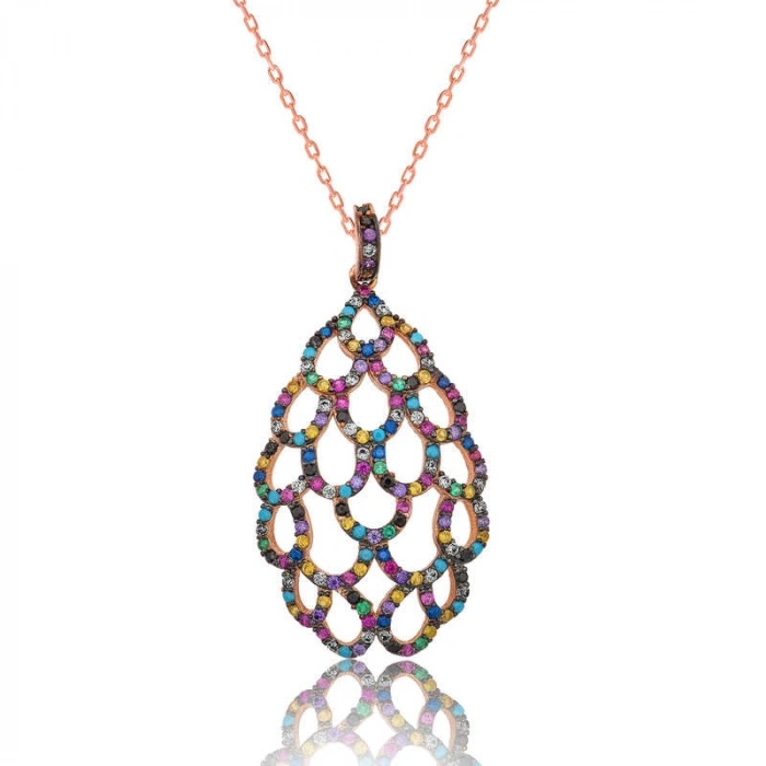 Kadın Gümüş Rose Renkli Bayan Kolye