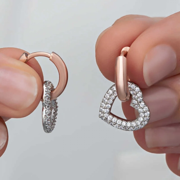 Kadın ​Gümüş Rose Sallantılı Kalp Kadın Küpe