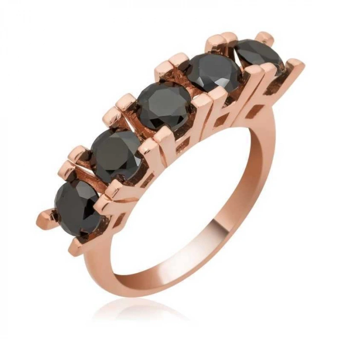 Kadın Gümüş Rose Siyah 5 Taş Bayan Yüzük