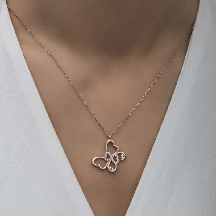 Kadın Gümüş Rose Sonsuzluk Kelebek Kadın Kolye