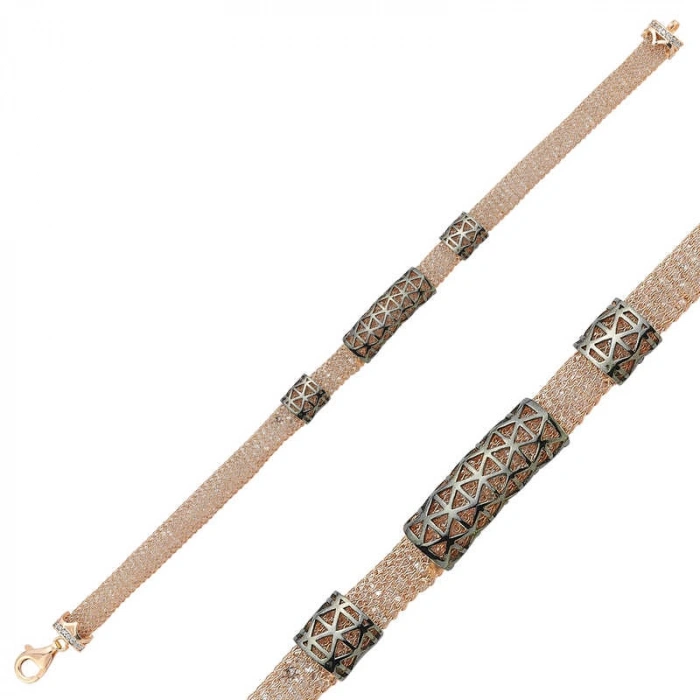 Kadın Gümüş Rose Taşlı File Bayan Bileklik