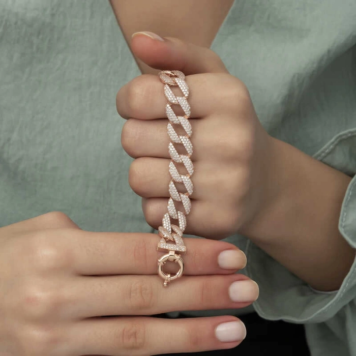 Kadın Gümüş Rose Taşlı Gurmet Bayan Bileklik