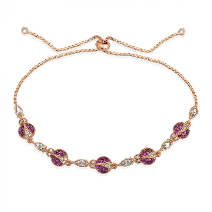 Kadın Gümüş Rose Uğur Böcekli Asansör Bileklik