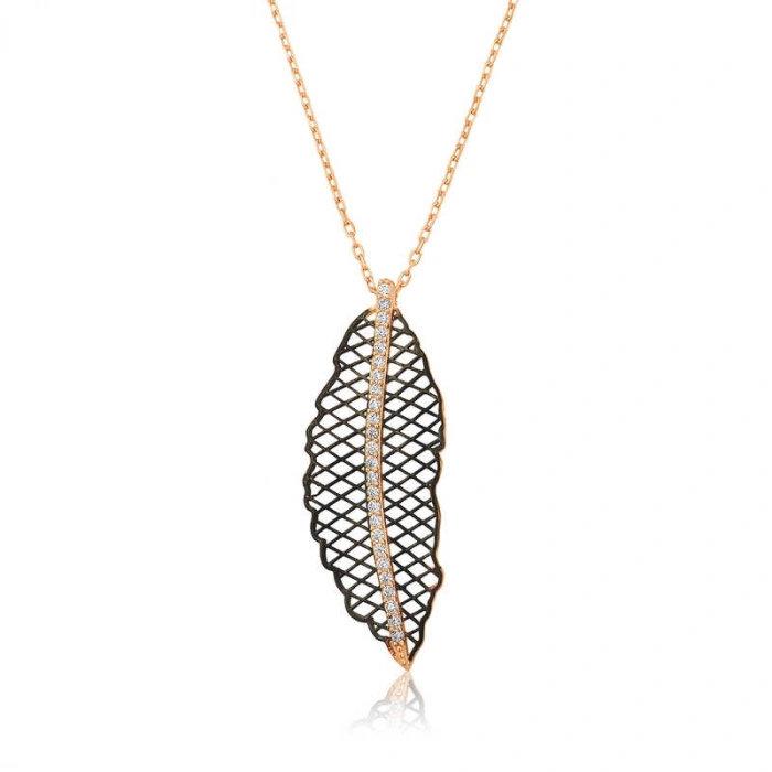 Kadın Gümüş Rose Yaprak Bayan Kolye