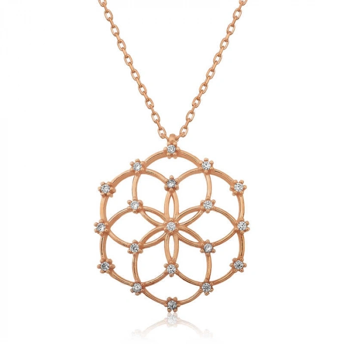 Kadın Gümüş Rose Yaşam Çiçeği Kolye