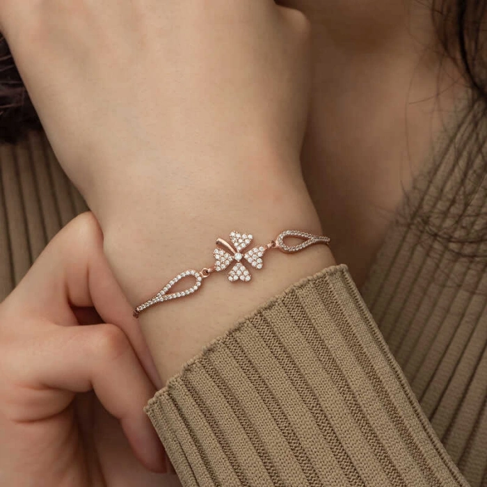 Kadın Gümüş Rose Yonca Bileklik