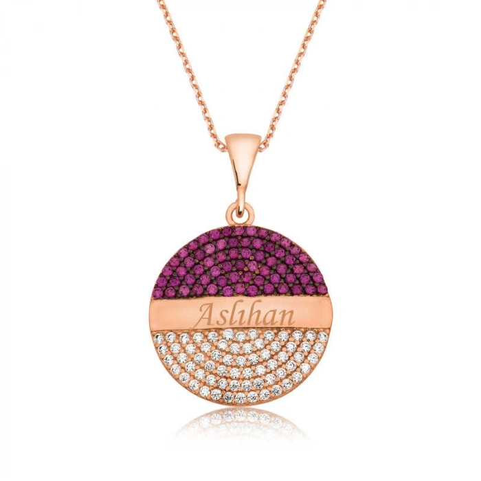 Kadın Gümüş Rose Yuvarlak İsimli Bayan Kolye