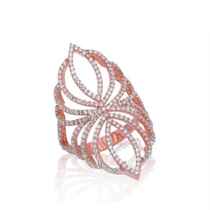 Kadın Gümüş Rose Zirkon Taşlı Bayan Yüzük