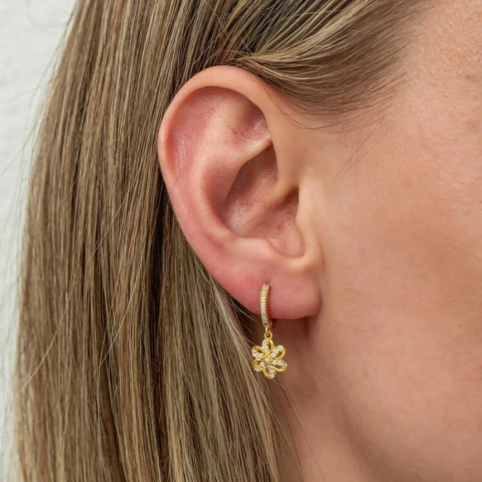 Kadın ​Gümüş Sallantılı Gold Çiçek Kadın Küpe