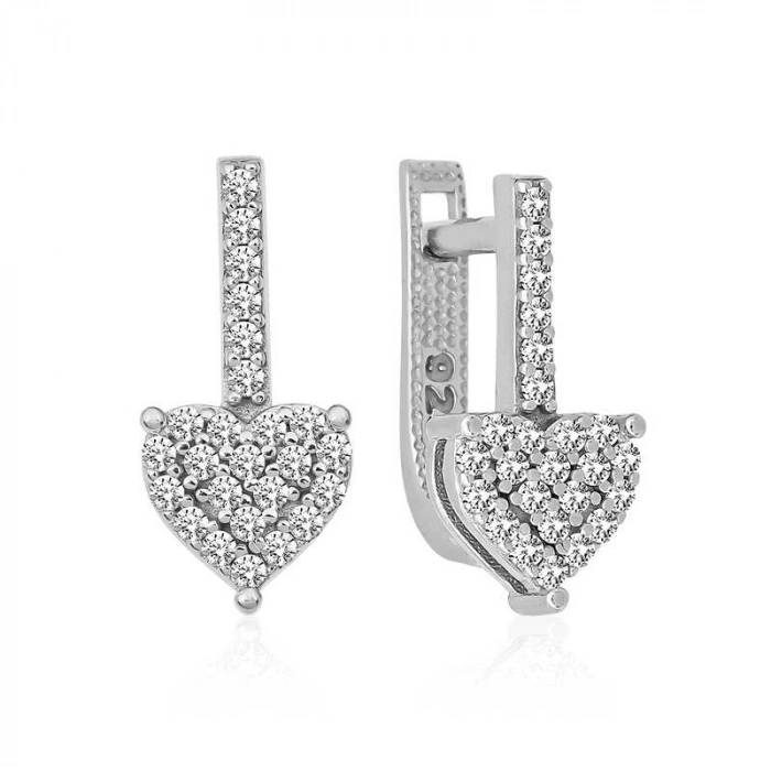 Kadın Gümüş Sallantılı Kalp Taşlı Küpe
