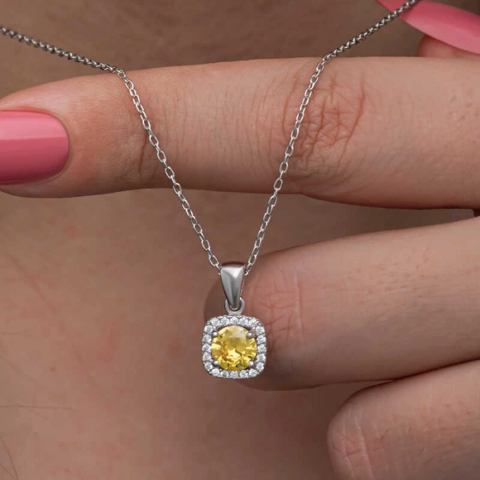 Kadın Gümüş Sarı Baget Taşlı Kadın Kolye