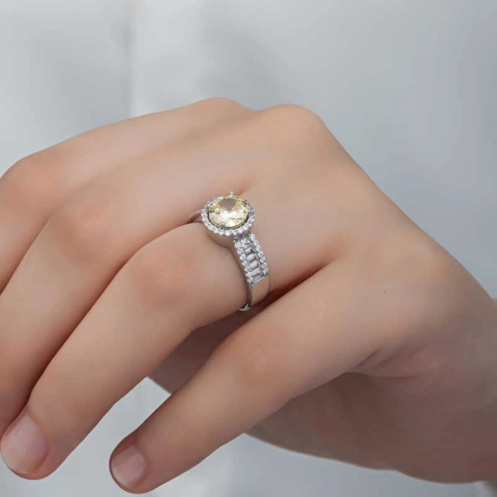 Kadın Gümüş Sarı Tek Taş Kadın Yüzük