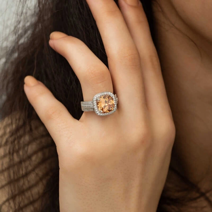 Kadın Gümüş Sarı Yuvarlak Bayan Yüzük