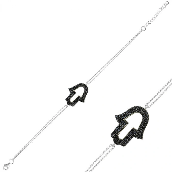 Kadın Gümüş Siyah Fatma Eli Bayan Bileklik