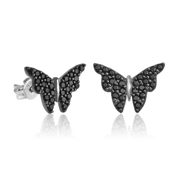 Kadın Gümüş Siyah Kelebek Küpe