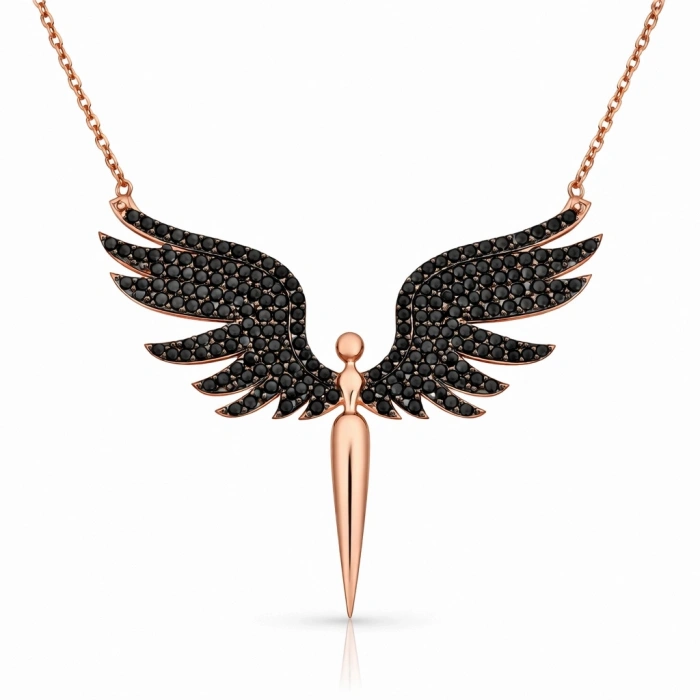 Kadın Gümüş Siyah Mikail Meleği Bayan Kolye