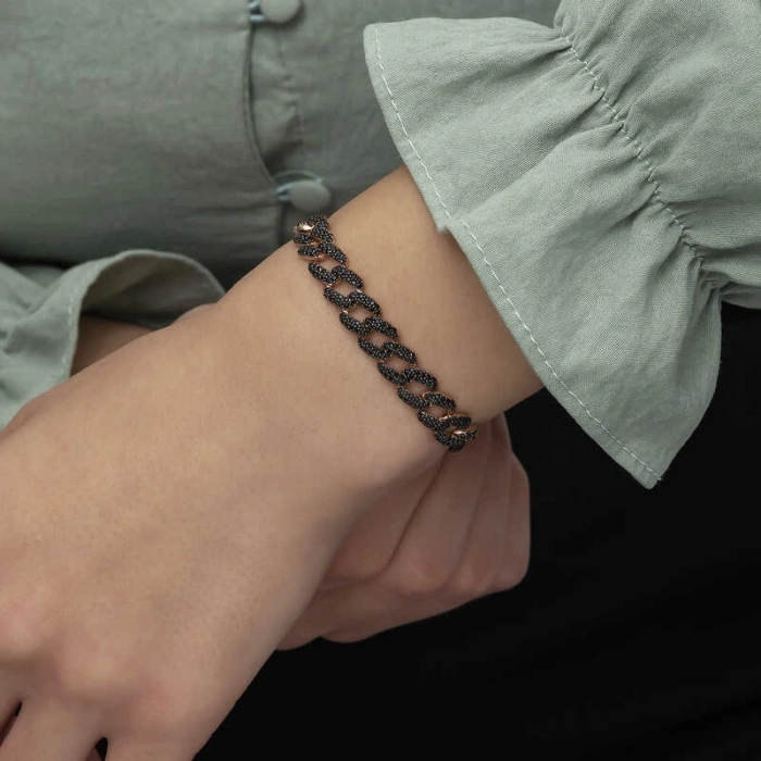 Kadın Gümüş Siyah Taşlı Gurmet Bayan Bileklik