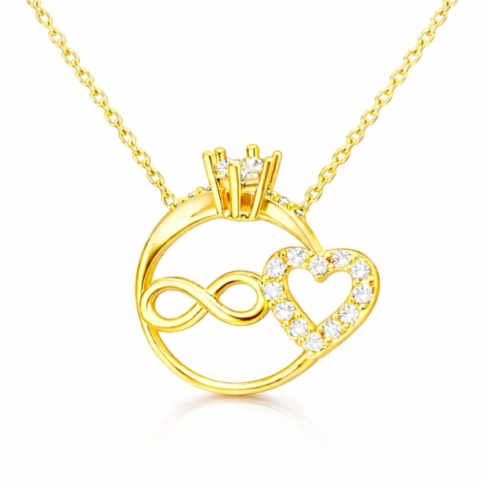 Kadın Gümüş Sonsuzluk ve Kalp Taşlı Bayan Kolye