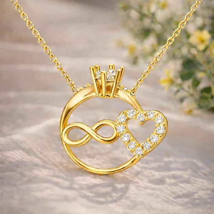 Kadın Gümüş Sonsuzluk ve Kalp Taşlı Bayan Kolye