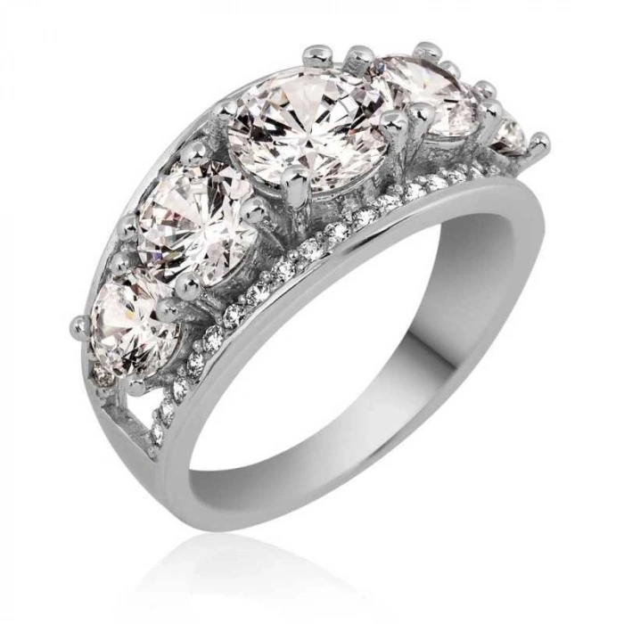 Kadın Gümüş Süzme 5 Taş Bayan Yüzük