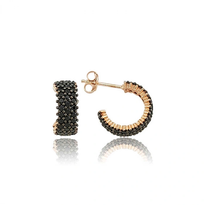 Kadın Gümüş Tamtur Siyah Taşlı Küpe