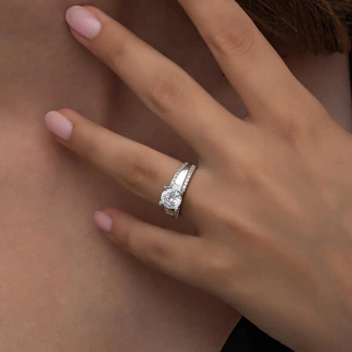 Kadın Gümüş Tek Taş Kadın Yüzük