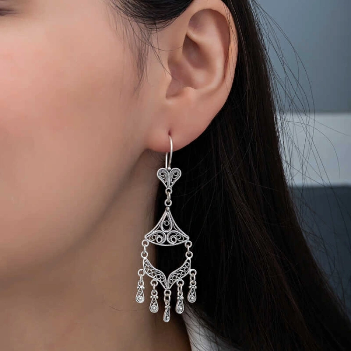 Kadın Gümüş Telkari Sallantılı Kadın Küpe