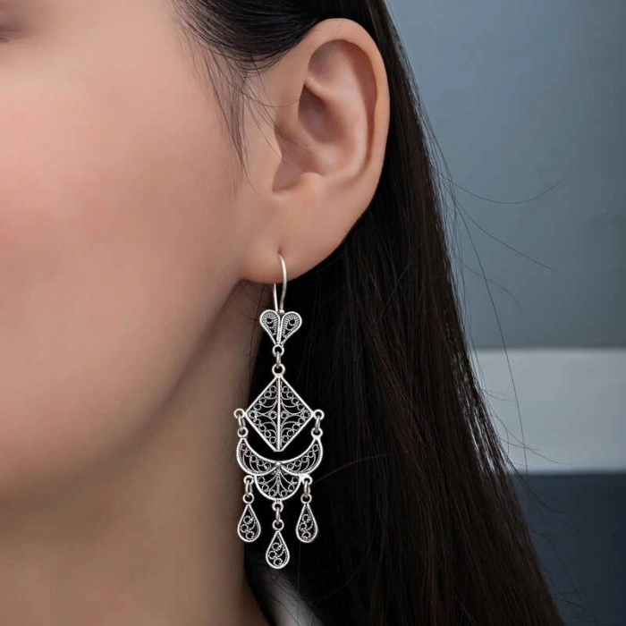 Kadın Gümüş Telkari Sallantılı Kadın Küpe