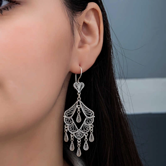 Kadın Gümüş Telkari Sallantılı Kadın Küpe