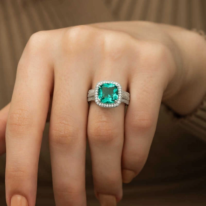 Kadın ​Gümüş Turkuaz Baget Bayan Yüzük