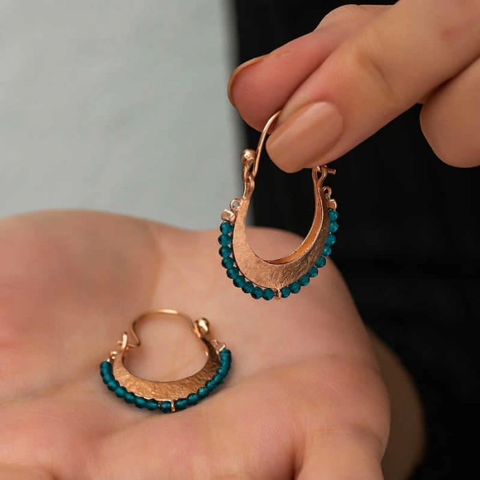 Kadın Gümüş Turkuaz Taşlı Bohem Küpe