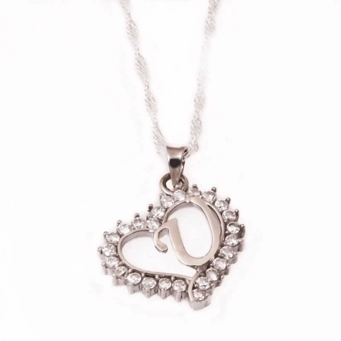 Kadın Gümüş U Harfi Kalpli Bayan Kolye