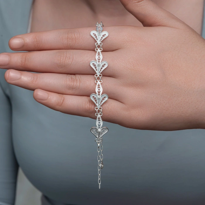 Kadın Gümüş Üç Yaprak Telkari Kadın Bileklik