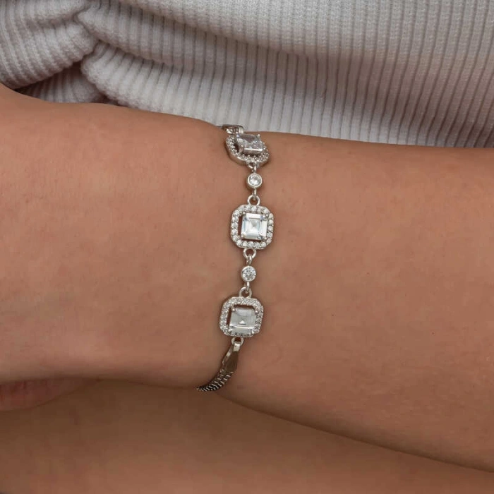 Kadın Gümüş Üçlü Kare Kadın Bileklik
