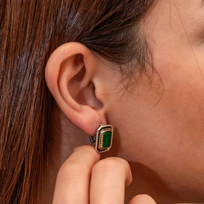 Kadın Gümüş Yeşil Taşlı Otantik Kadın Küpe